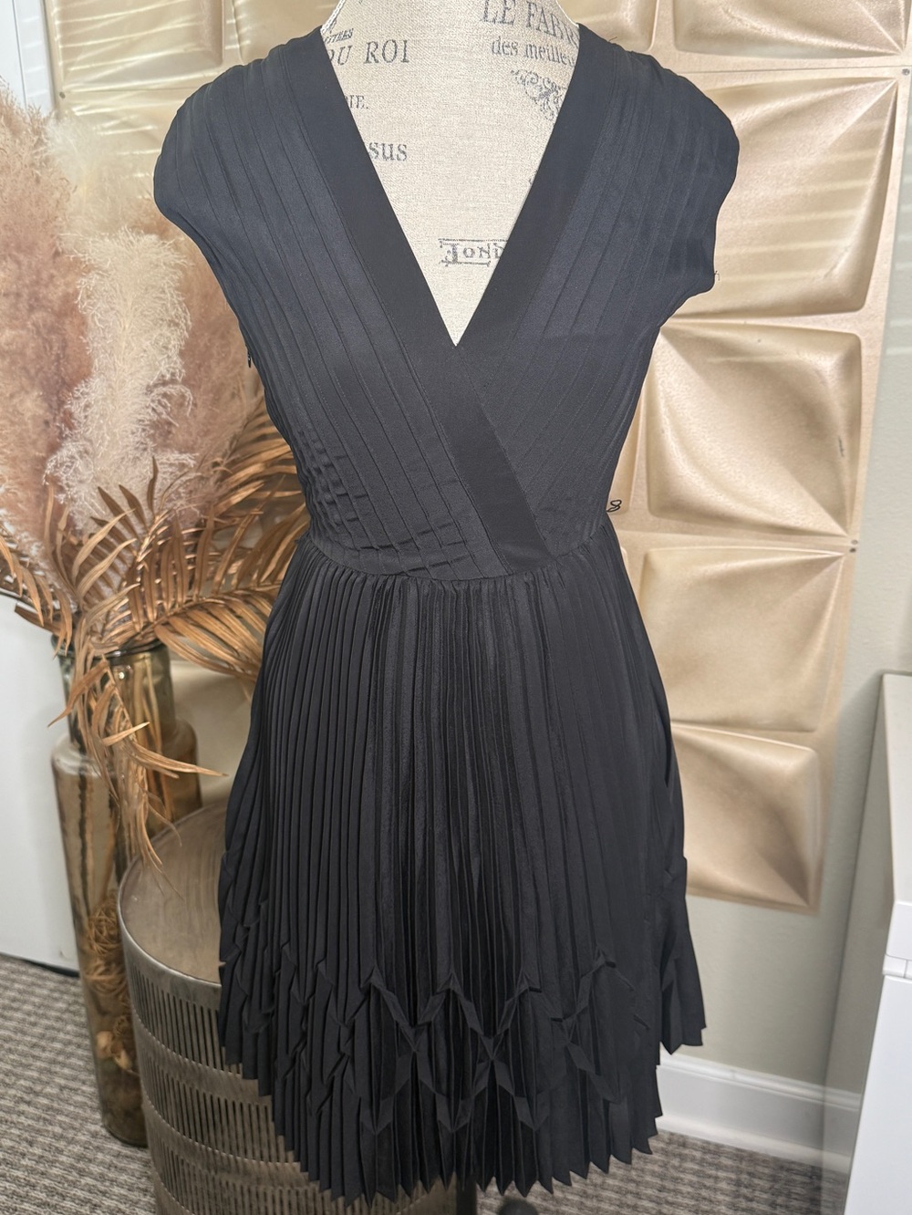 Ted Baker London Black Pleated Origami Hem Wrap Front Dress